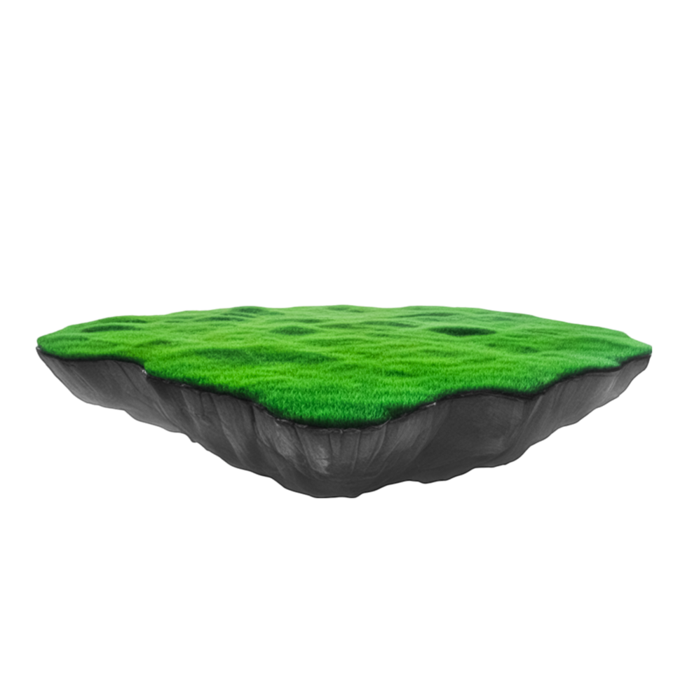 Round soil ground empty floating island with green grass field png