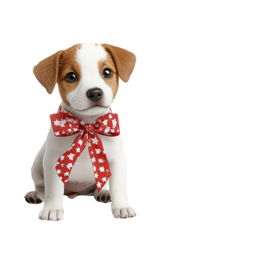 Adorable puppy with a red bow. png