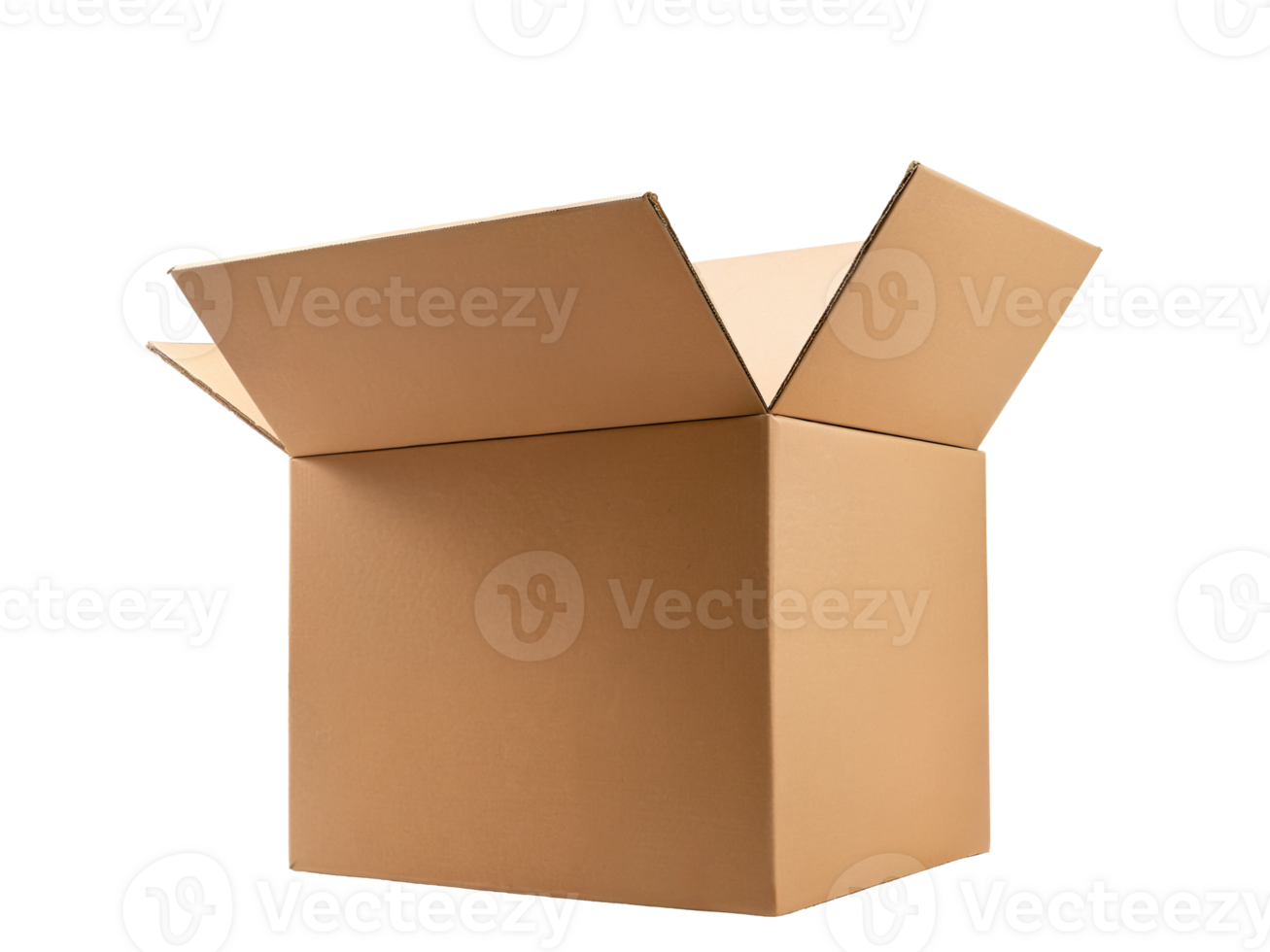 open cardboard box at the side closeup on transparent background png