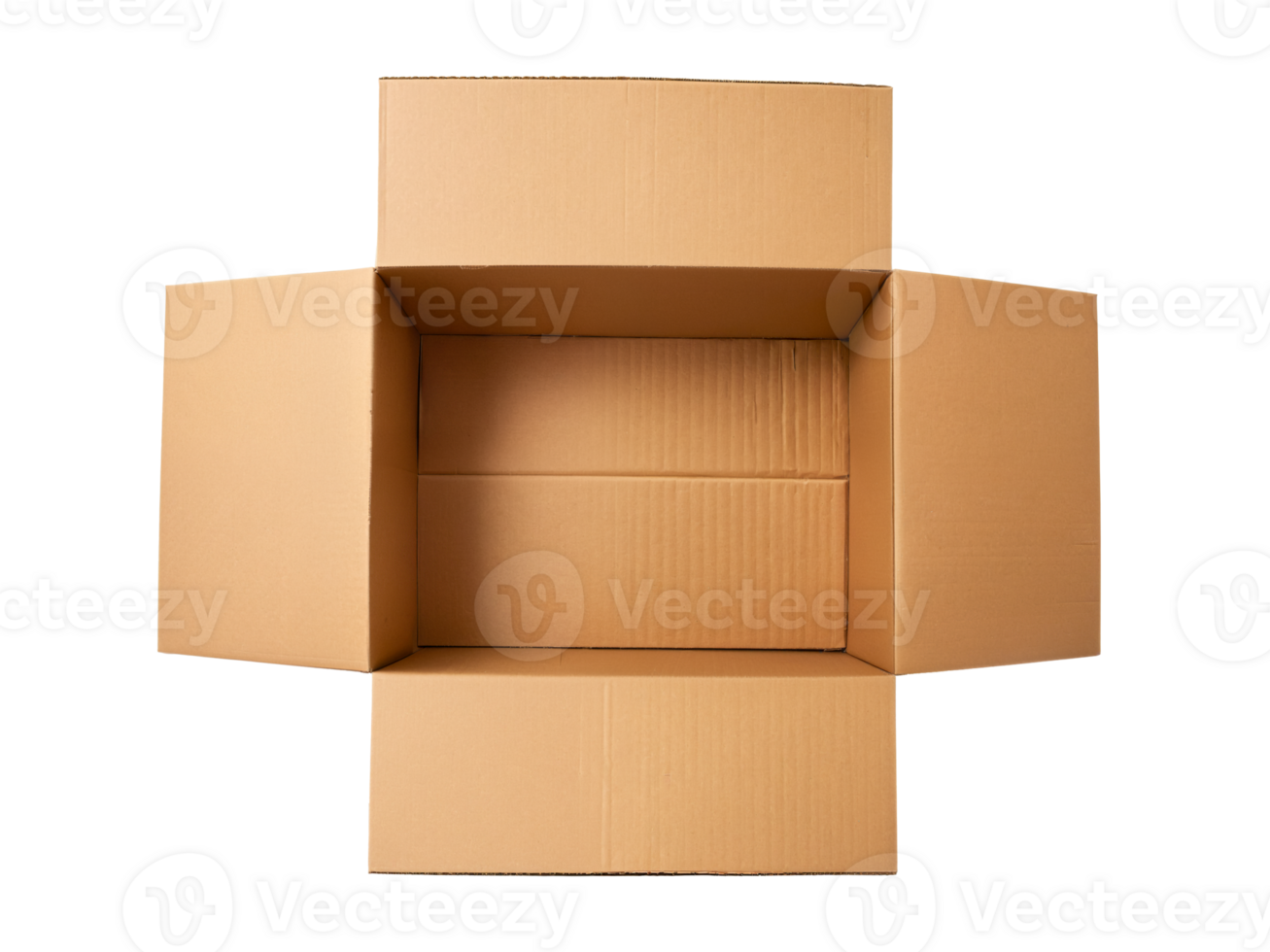 open cardboard box above close up on transparent background png