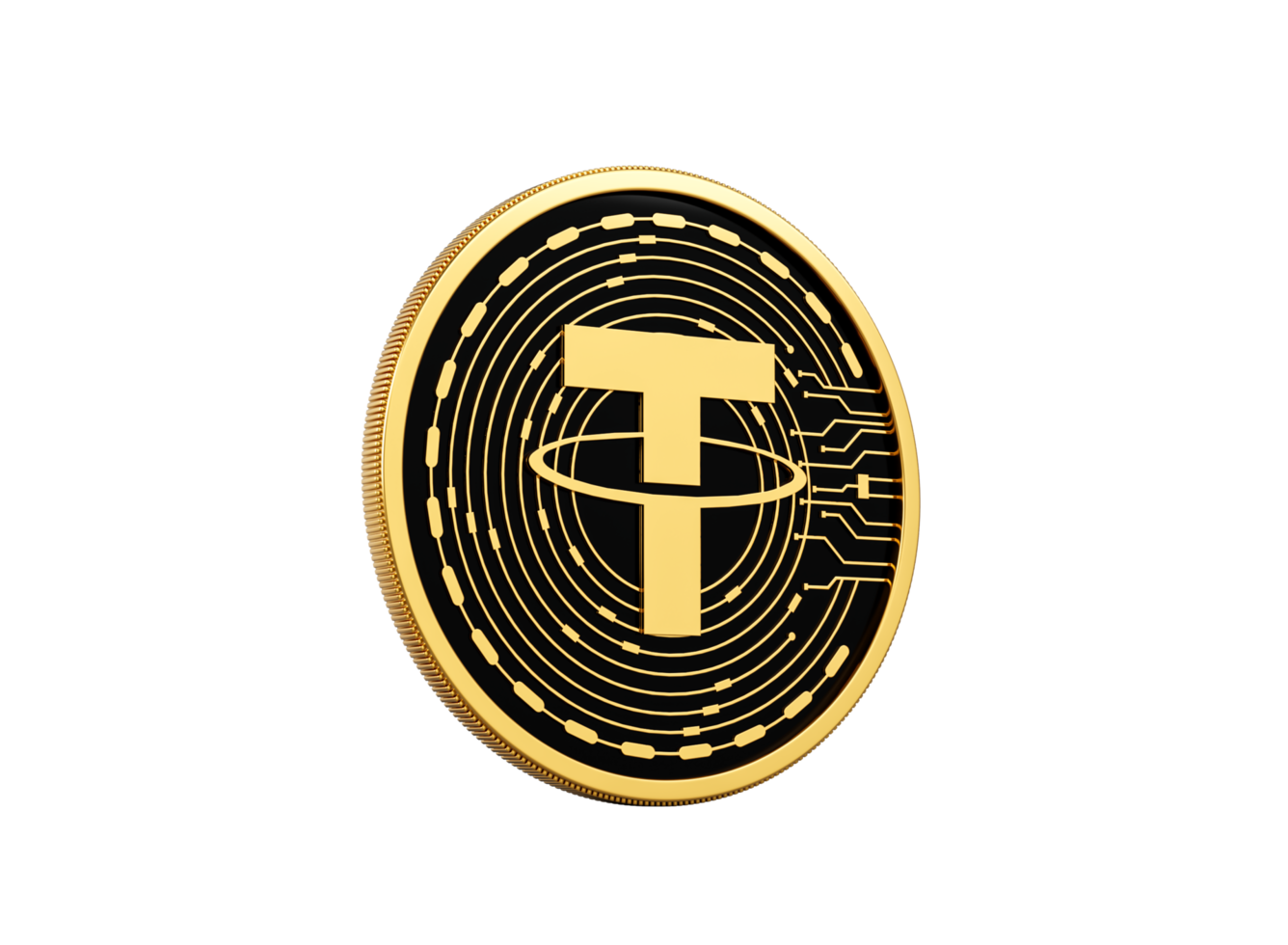 3d Golden And Black Rounded Cryptocurrency Tether USDT Coin 3d Illustration png