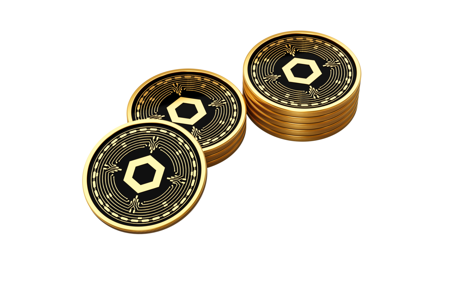 3d Stack Of Golden Cryptocurrency Chainlink Rounded Coins Stack 3d Illustration png