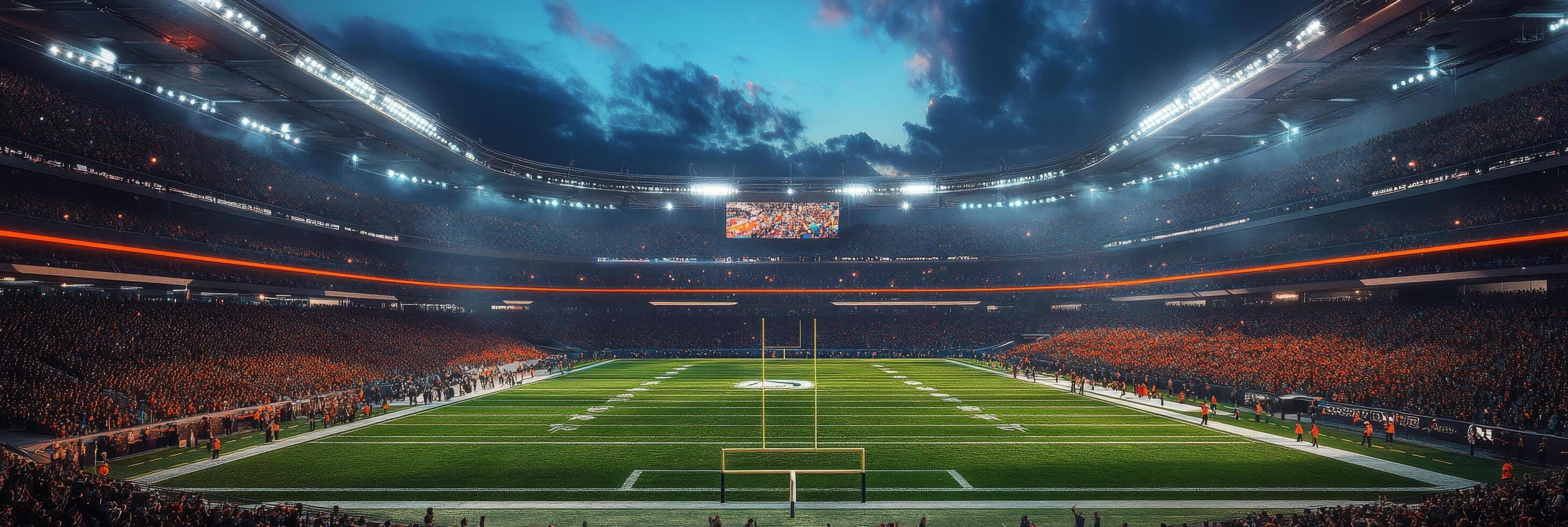 Spectacular twilight view of a packed stadium during a live sporting event in the city photo