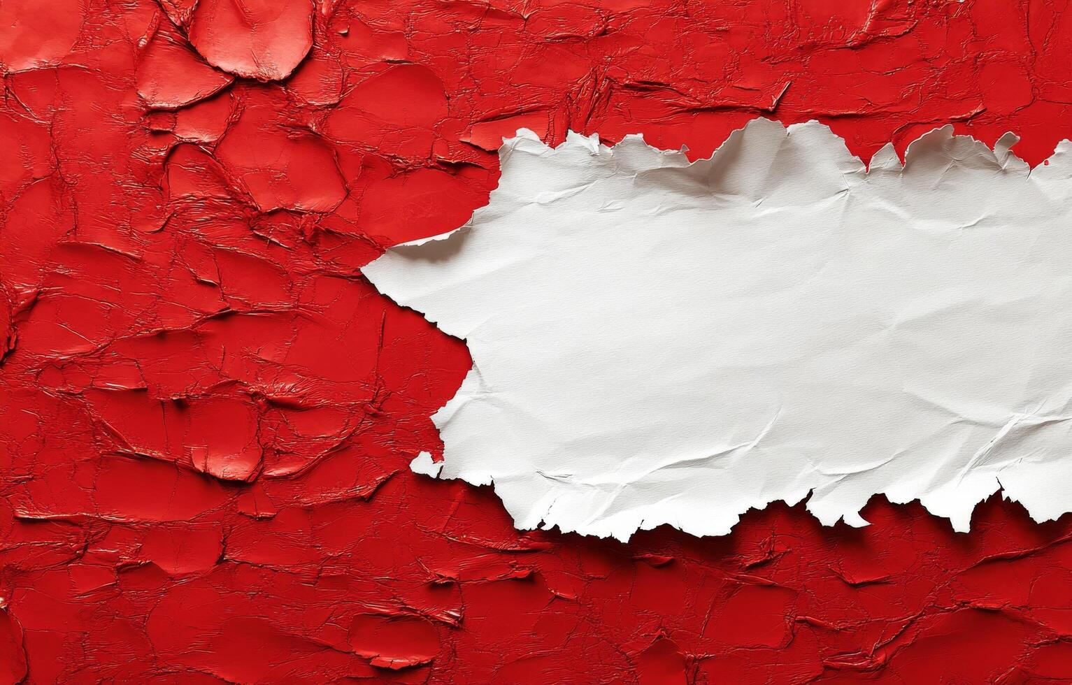 Abstract red artwork with a textured surface and torn paper effects on a white background photo