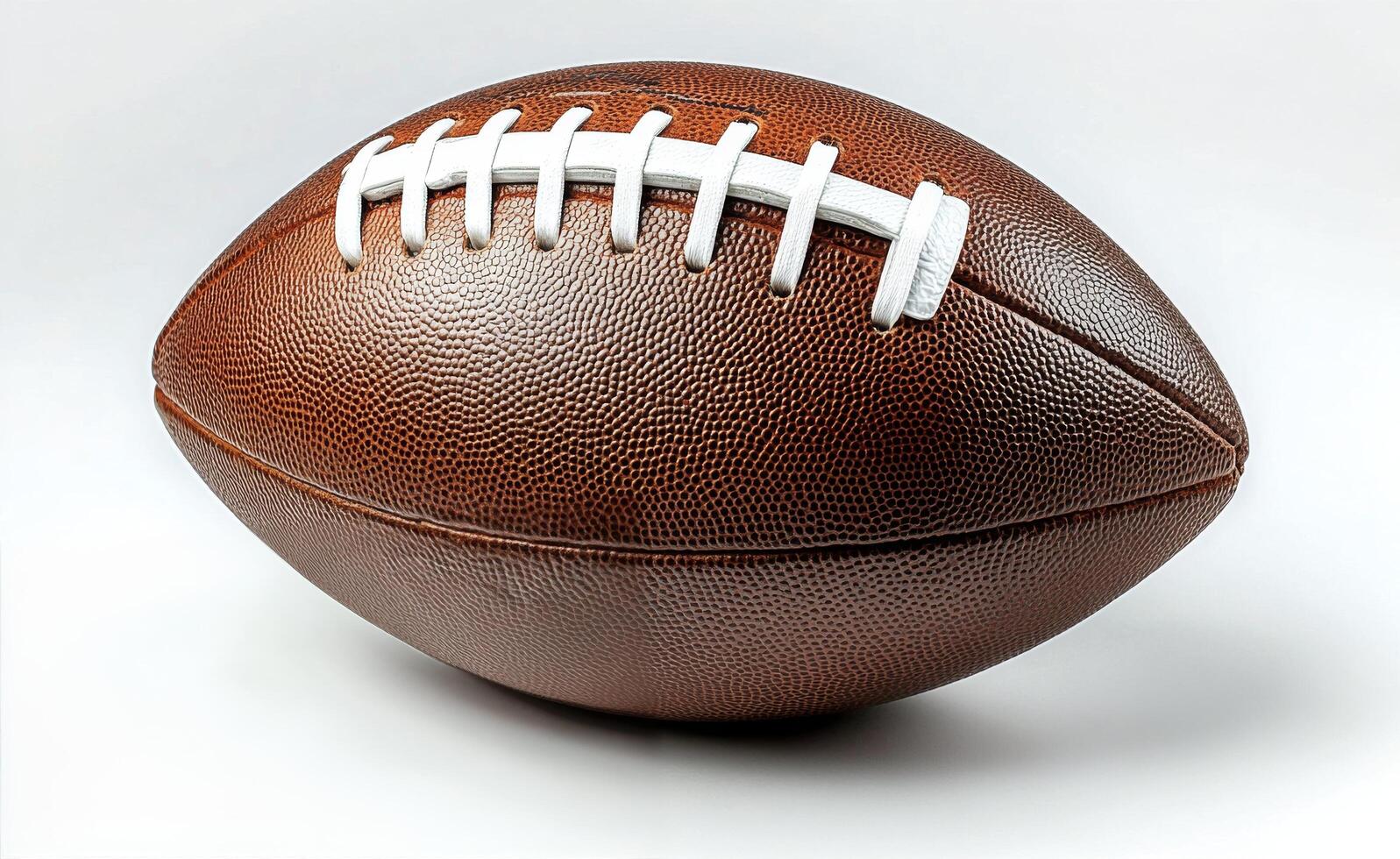 A close up view of a classic brown football displayed on a clean white background photo