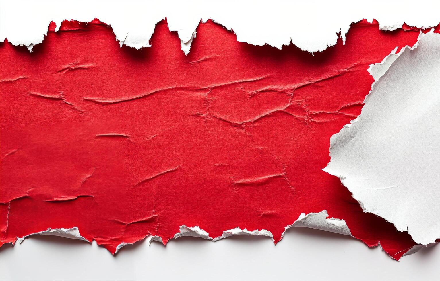 Abstract red artwork with a textured surface and torn paper effects on a white background photo