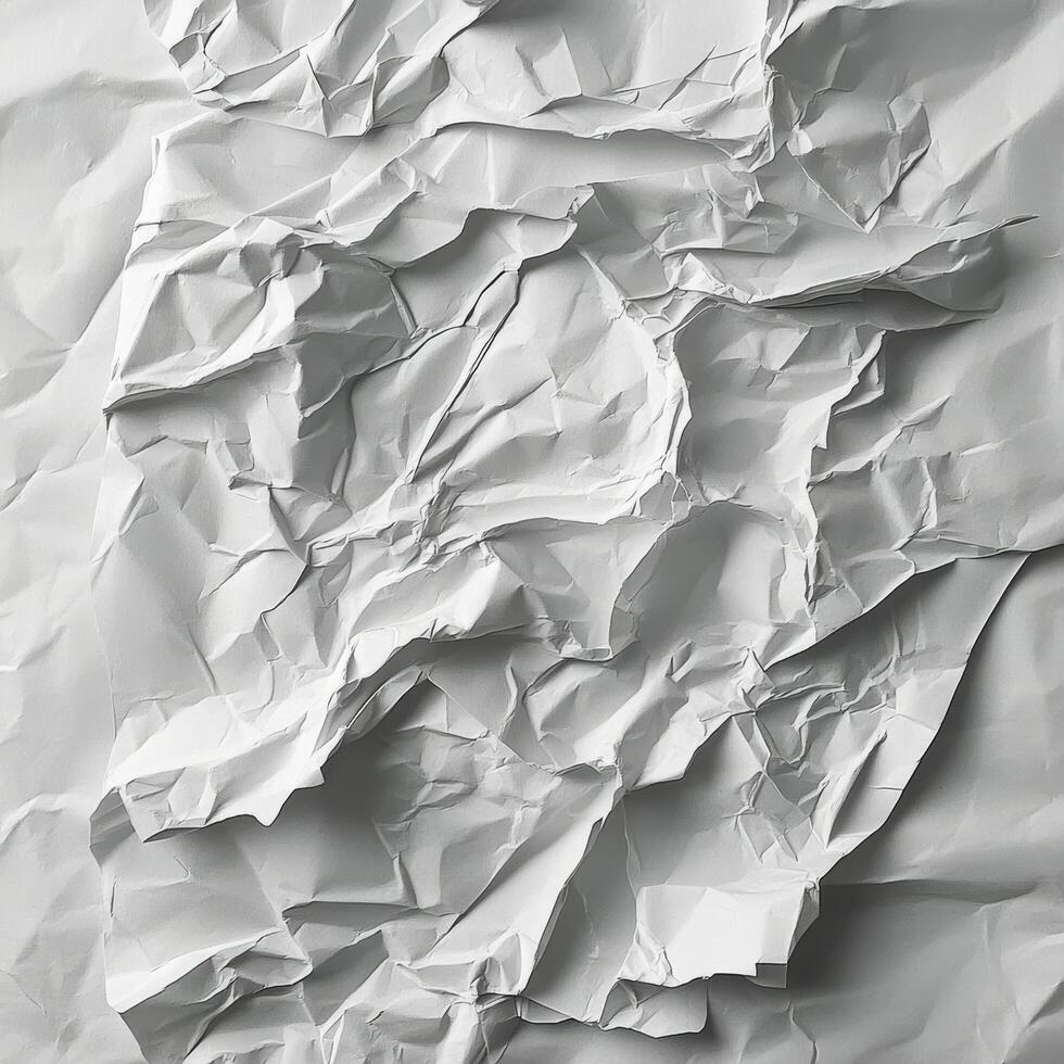 Crumpled white paper highlighting texture and folds in a minimalistic design concept photo