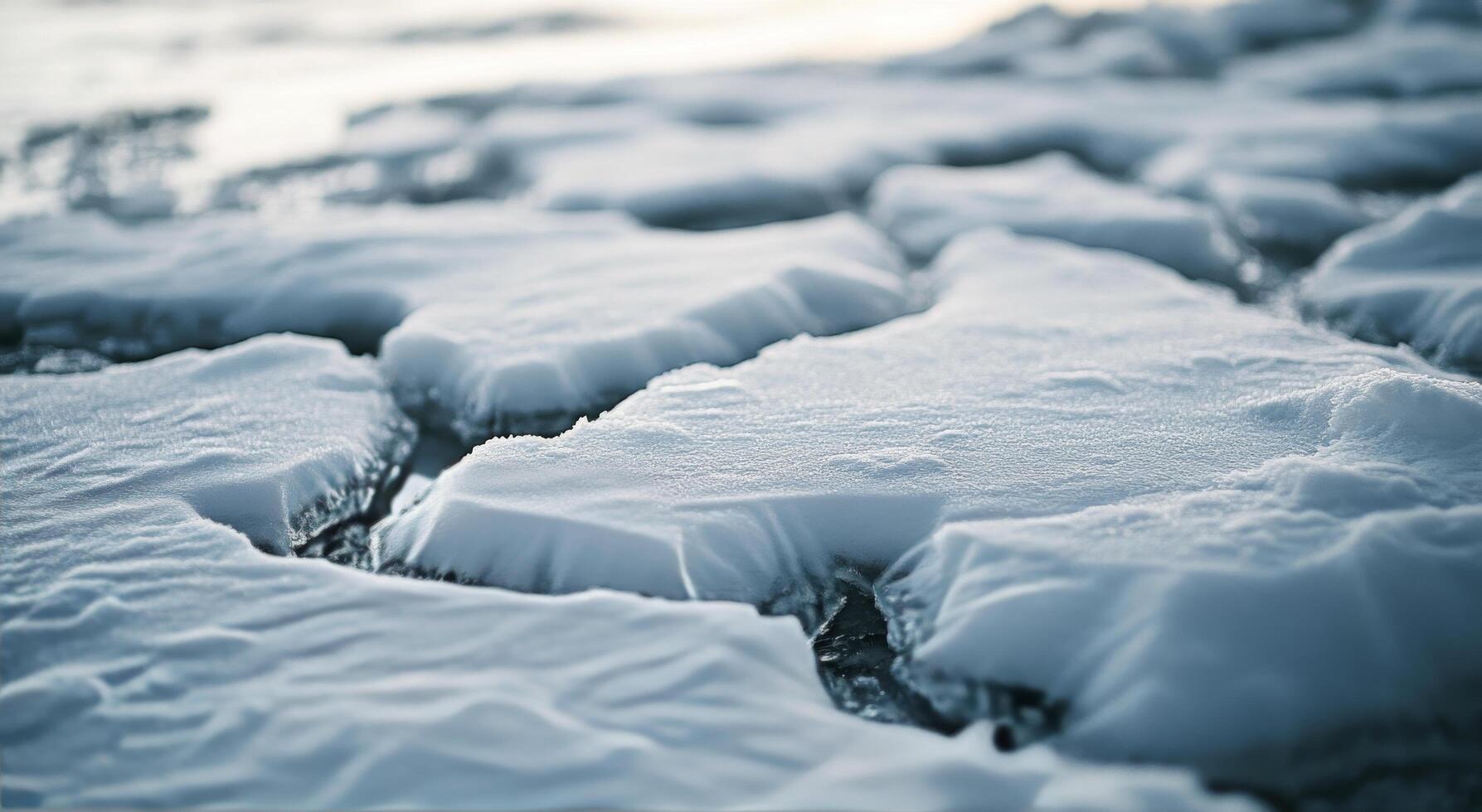 Snowy ice pattern with patches of frost on a cold winter morning in a remote area photo