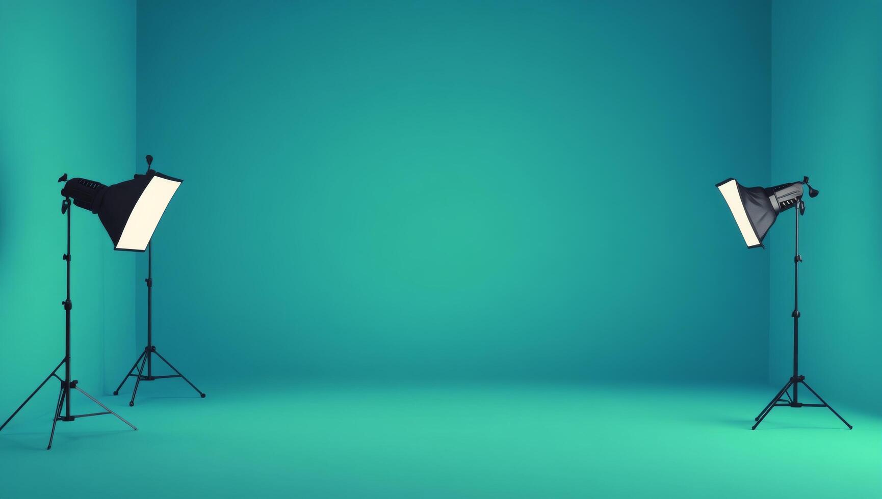 Studio setup with softboxes illuminating a blue backdrop for photography sessions photo