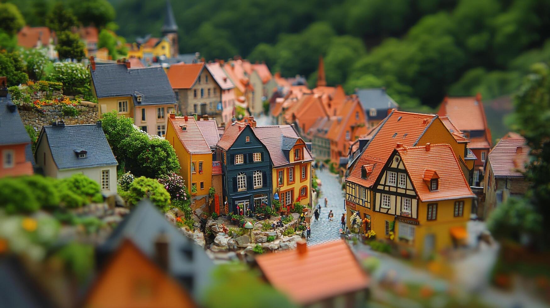Colorful miniature houses with detailed architecture in a quaint village setting photo