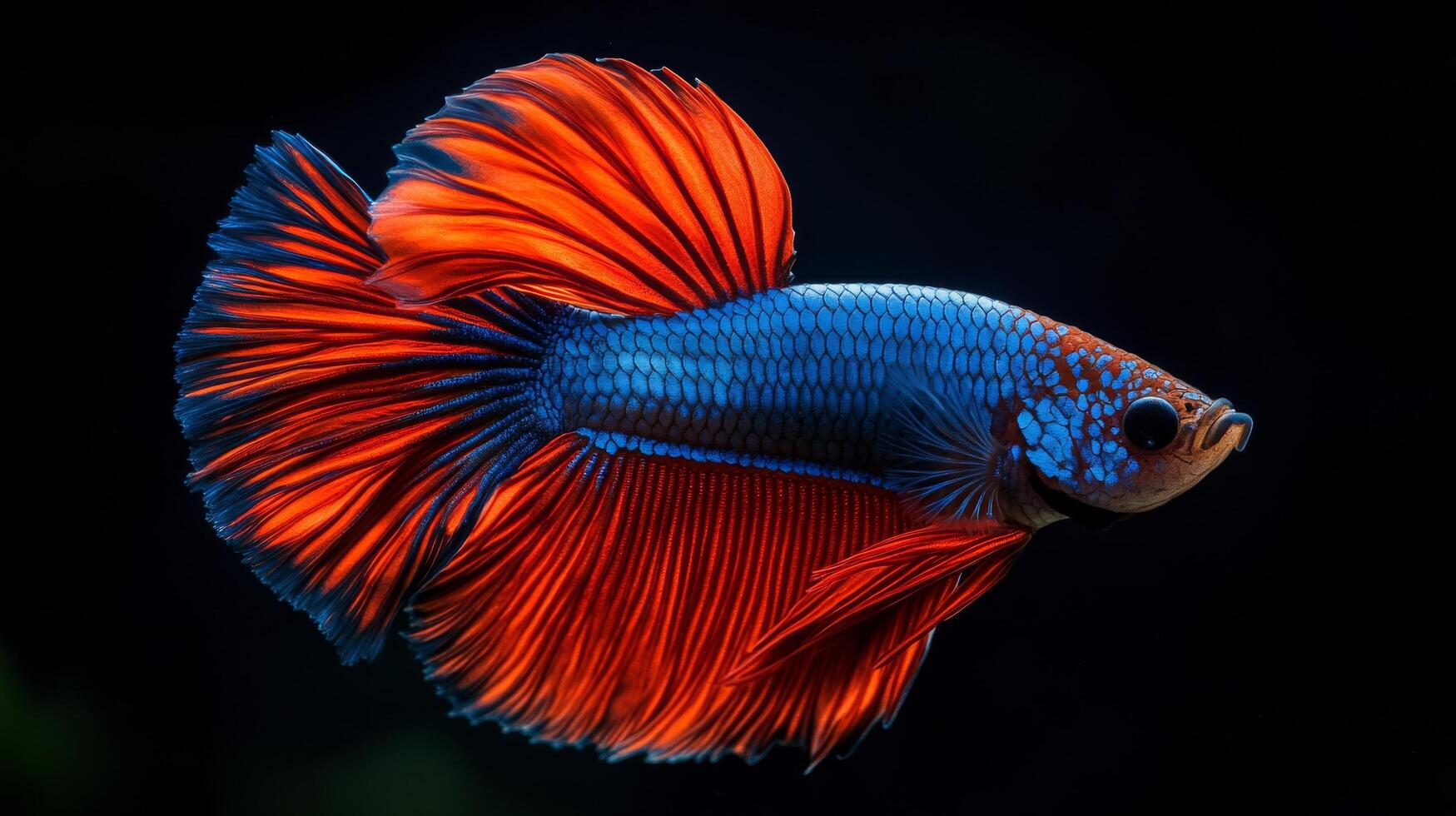 Colorful betta fish swimming gracefully in a bright underwater habitat during daylight hours photo