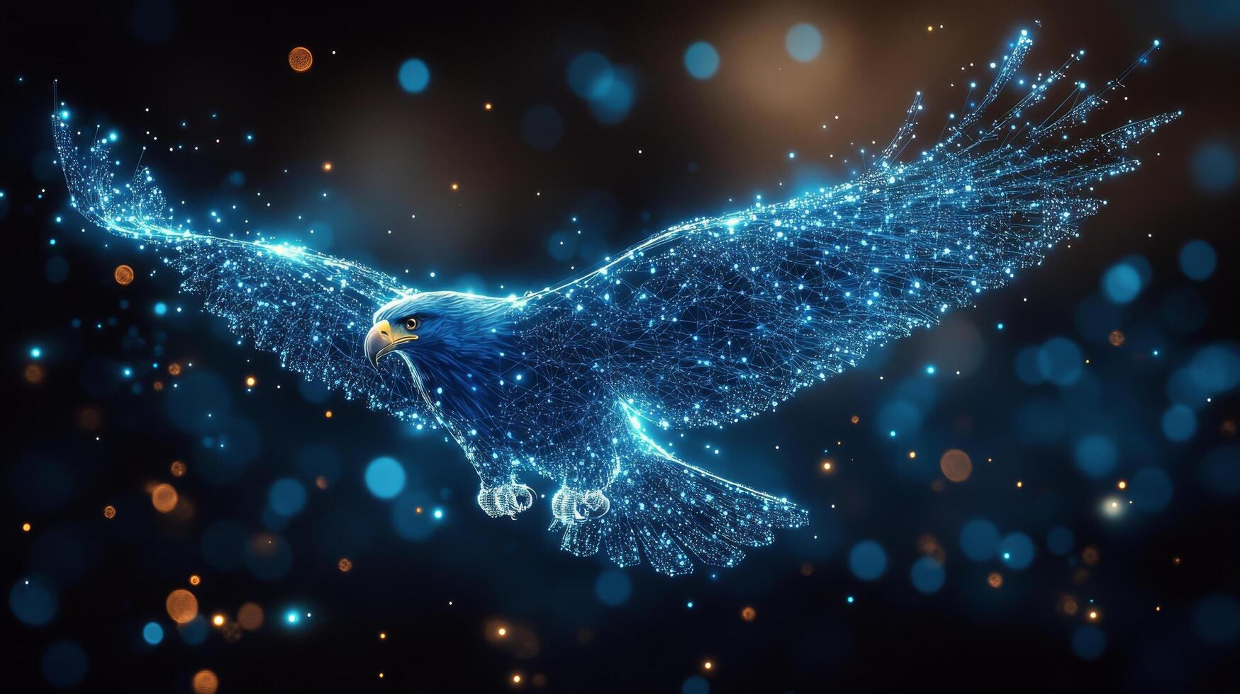 Close-up of a colorful, glowing digital eagle representation photo