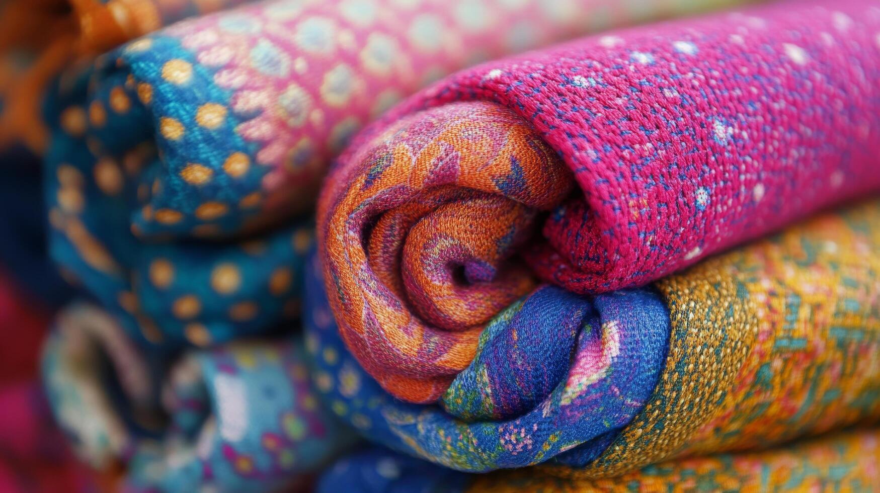 Cozy stack of colorful knitted blankets ready for a chilly evening by the fireplace photo