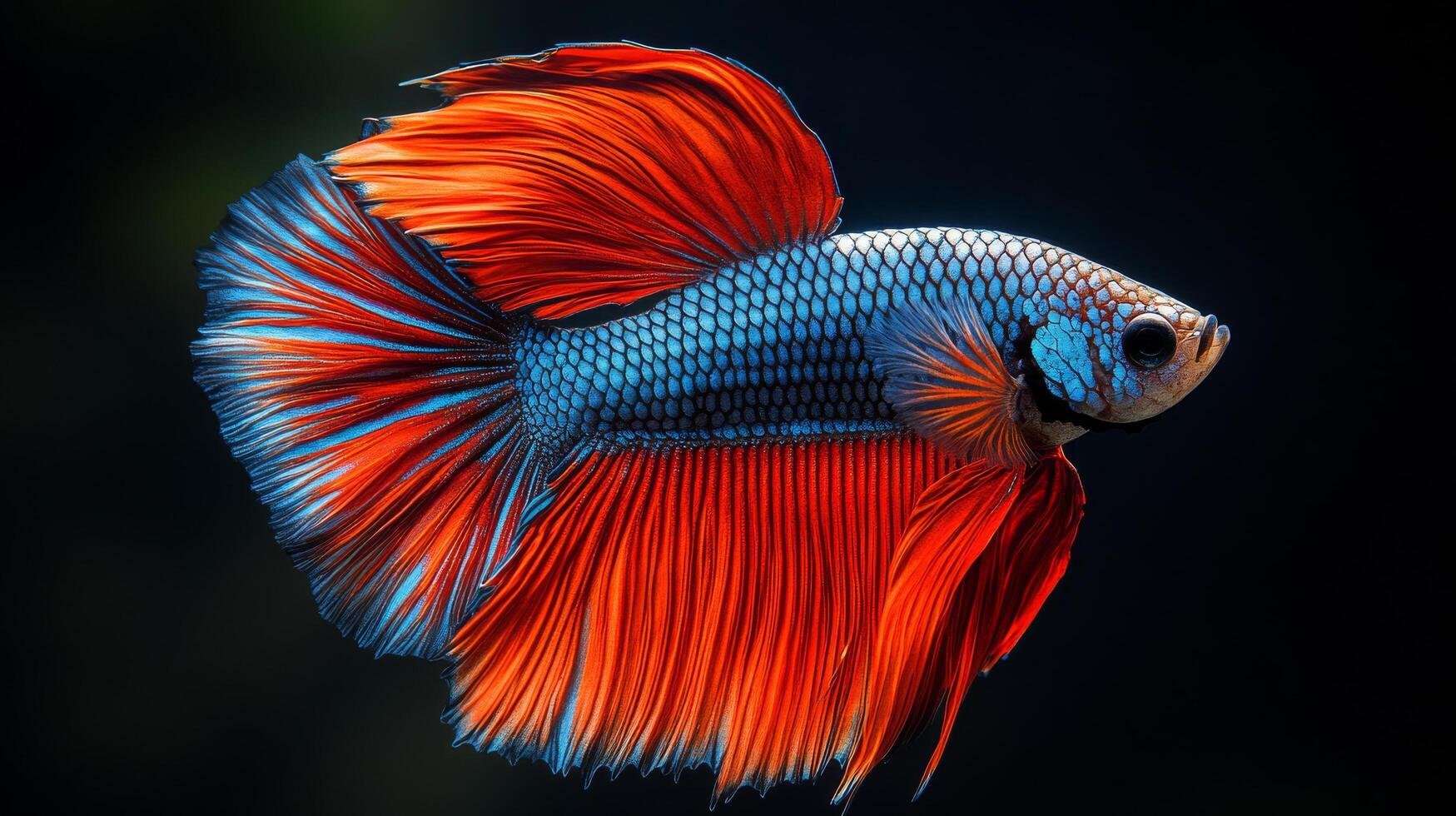 Colorful betta fish swimming gracefully in a bright underwater habitat during daylight hours photo