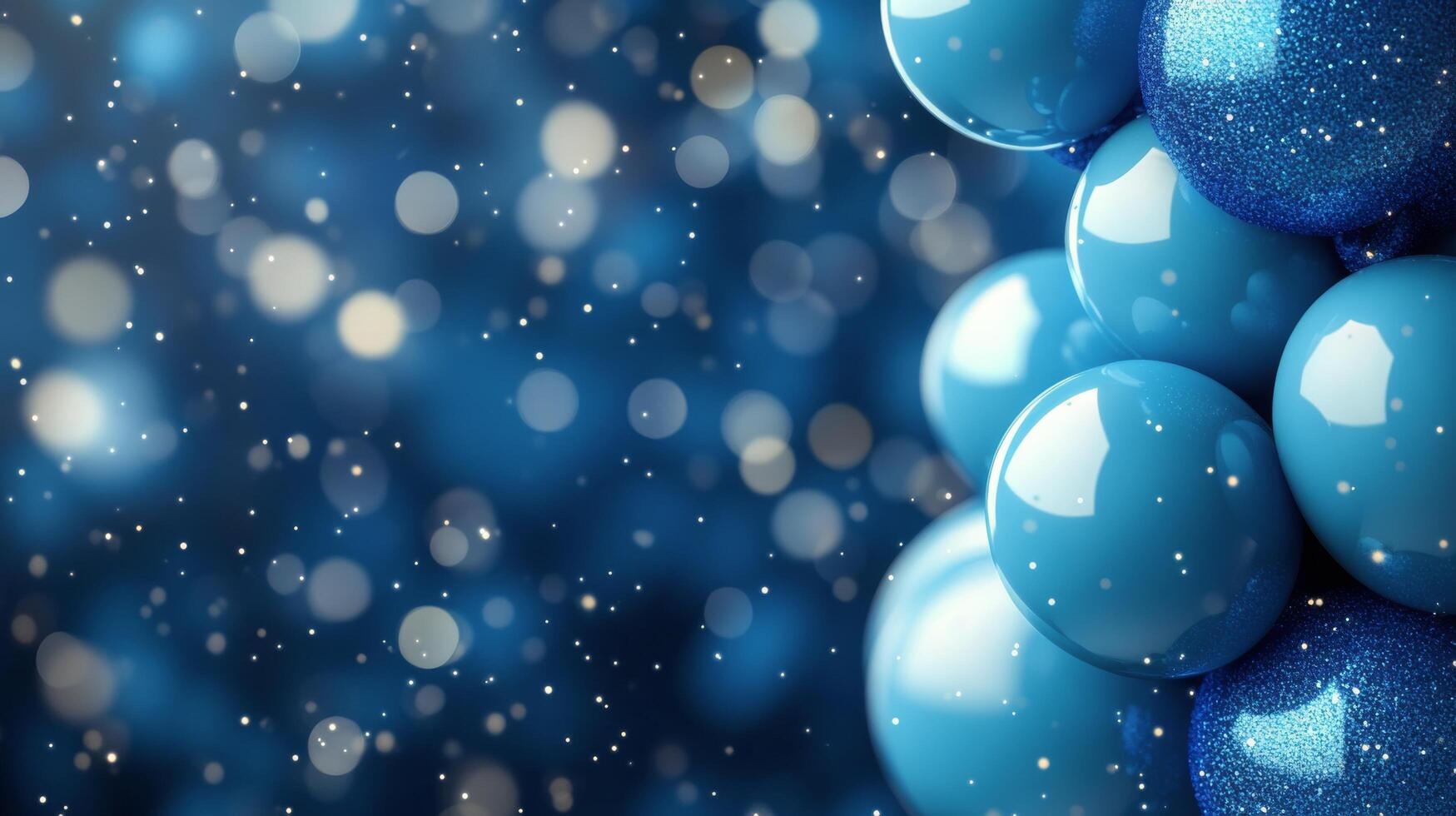 Decorative blue ornaments with sparkling bokeh on a festive background during winter celebrations photo
