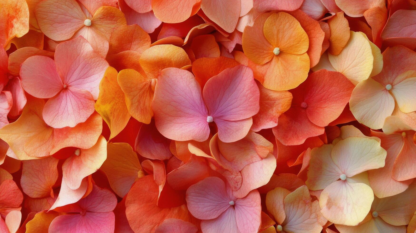 Beautiful pink flower surrounded by vibrant orange and yellow petals in a garden setting photo