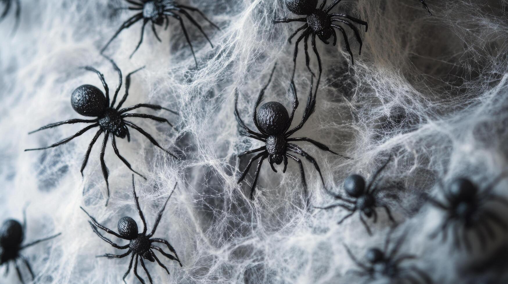 Detailed close-up of a spider navigating its intricate web in a cool-toned environment photo
