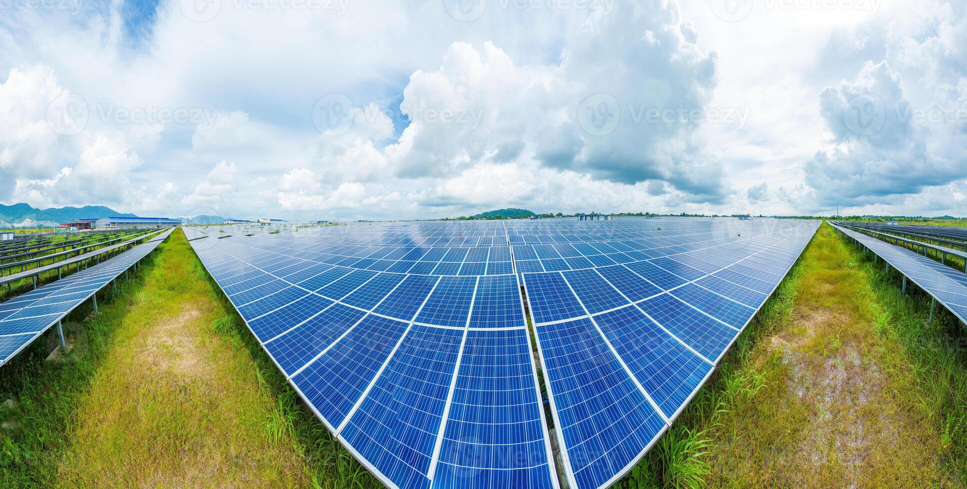 Top view of Solar panels on farm. Alternative source of electricity. solar panels absorb sunlight as a source of energy to generate electricity creating sustainable energy photo