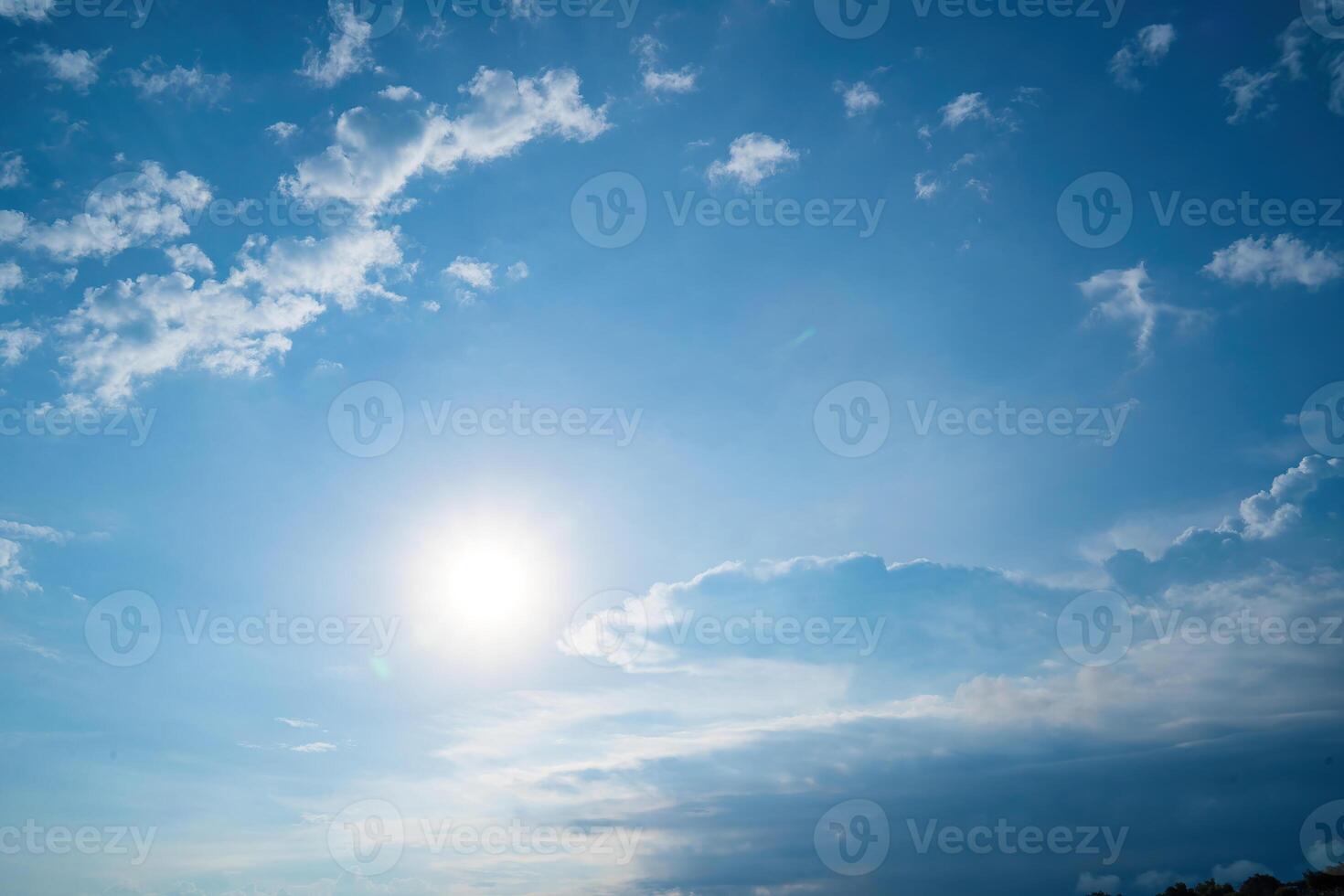 Beautiful view of blue sky with clouds at sunrise. Partly cloudy.Background cloud summer. Cloud summer. Sky cloud clear with sunset. Natural sky cinematic beautiful yellow and white texture background photo