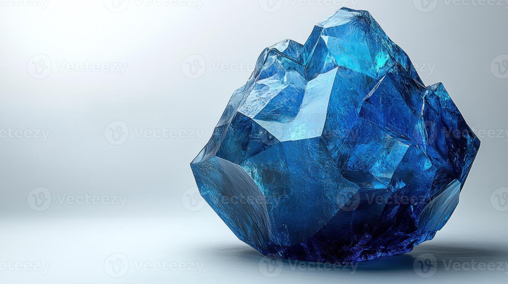The blue crystal radiates beauty, reflecting light and revealing its geometric shapes photo