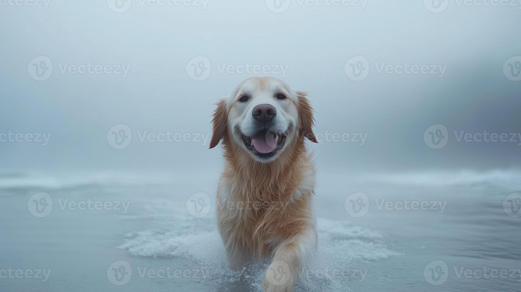 A fluffy golden retriever enjoying a deep sleep with a contented expression photo