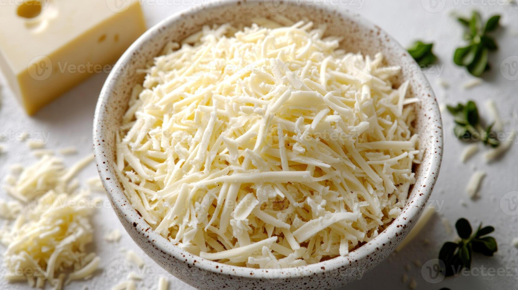 Shredded cheese fills a bowl, ready to add flavor to a variety of dishes photo