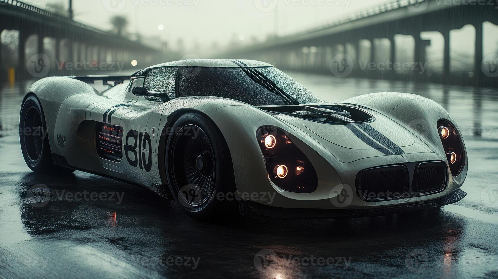 A stunning, futuristic sports car captures attention outside a contemporary home photo