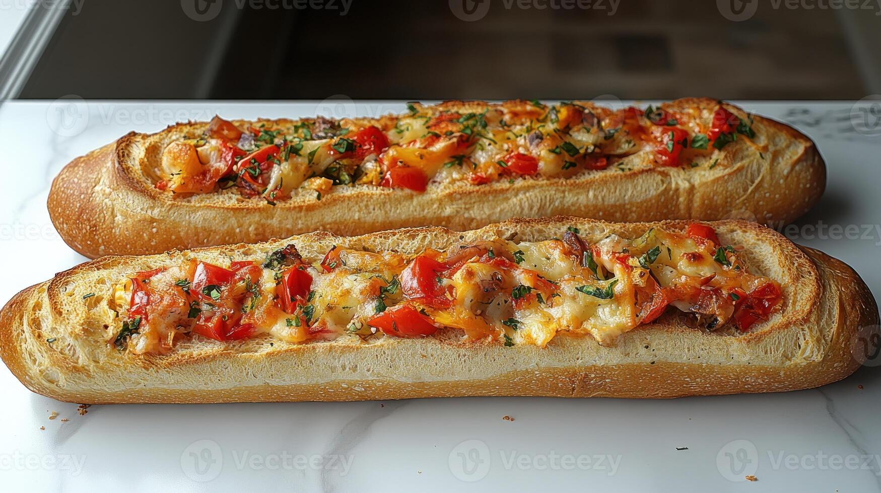 Three golden-brown crusty loaves resting on parchment after baking, exuding warmth photo