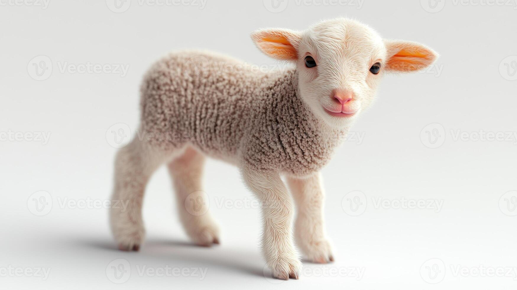 A young lamb with fluffy fur playfully poses, radiating innocence and charm photo