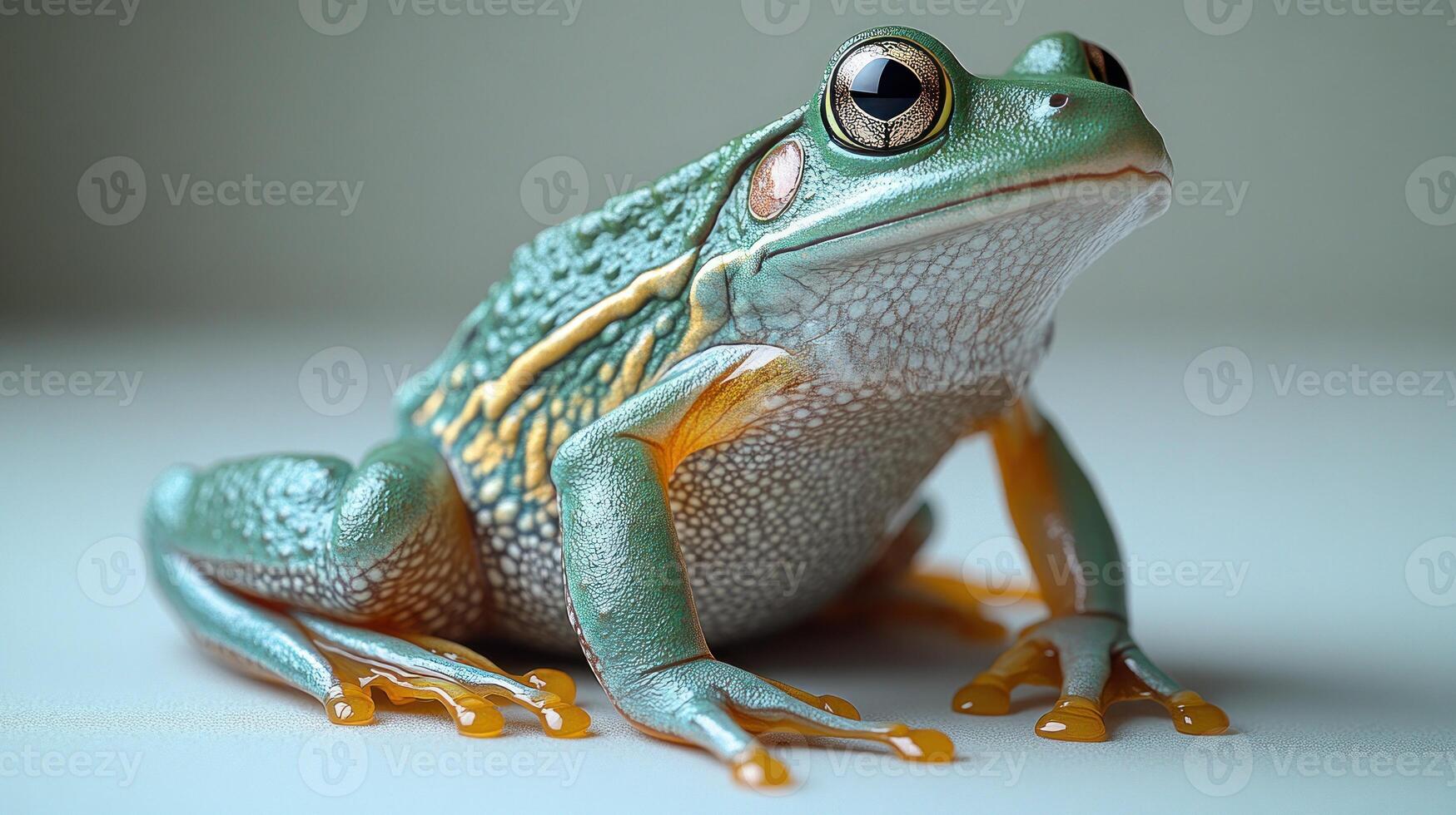 The frog sits serenely, its bright colors gleaming under soft light, inviting admiration photo