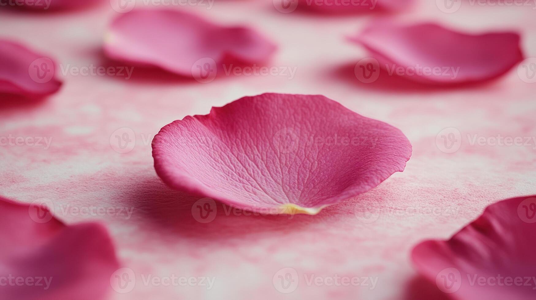 Soft pink rose petals lay scattered, creating an elegant and romantic atmosphere photo