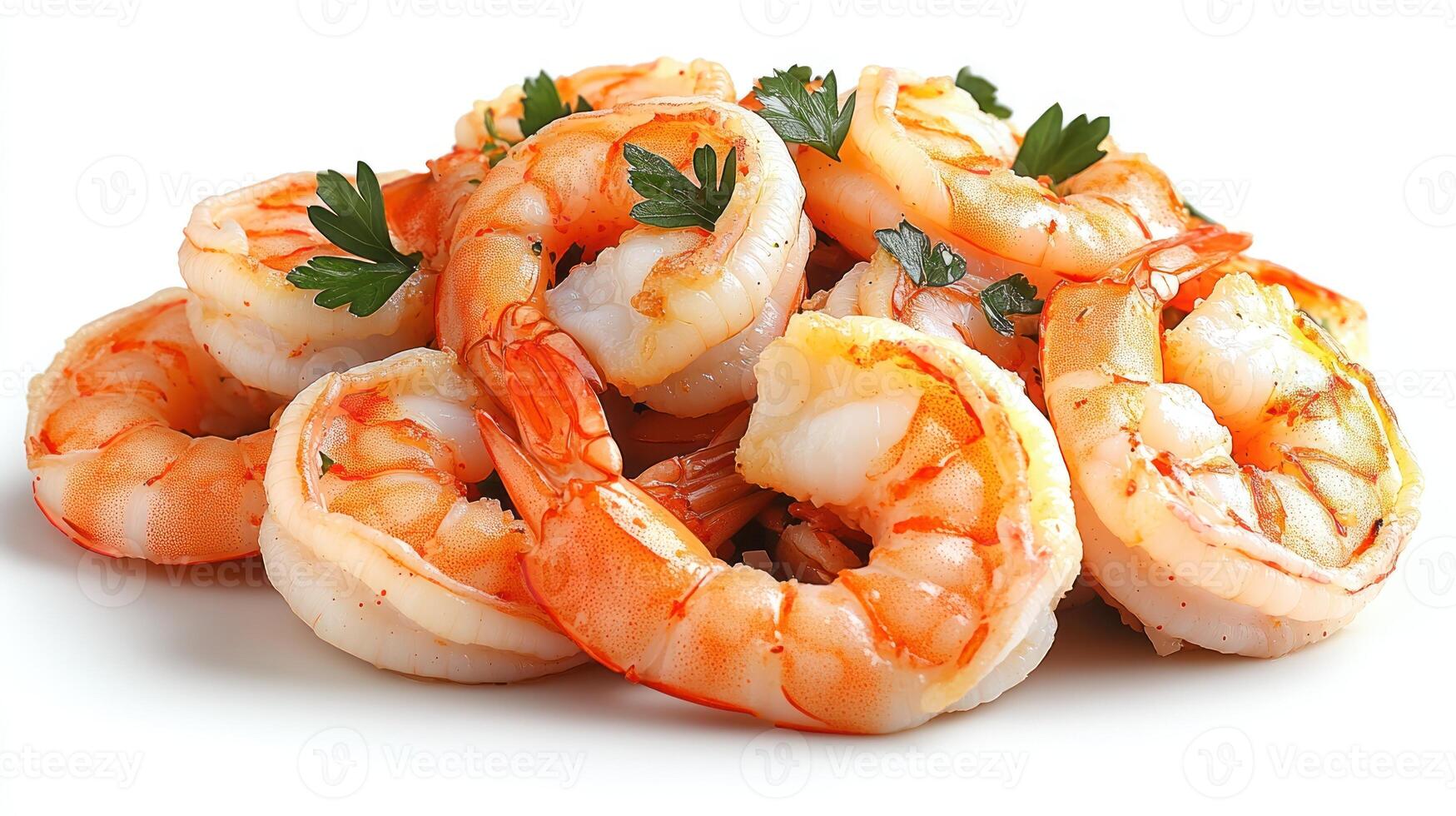 Succulent shrimp, beautifully arranged with vibrant parsley for a delightful feast photo