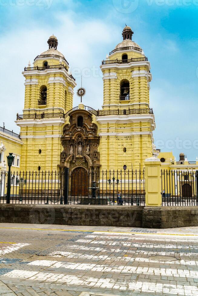 Main facade of baroque style Monastery of San Francisco in Lima. photo