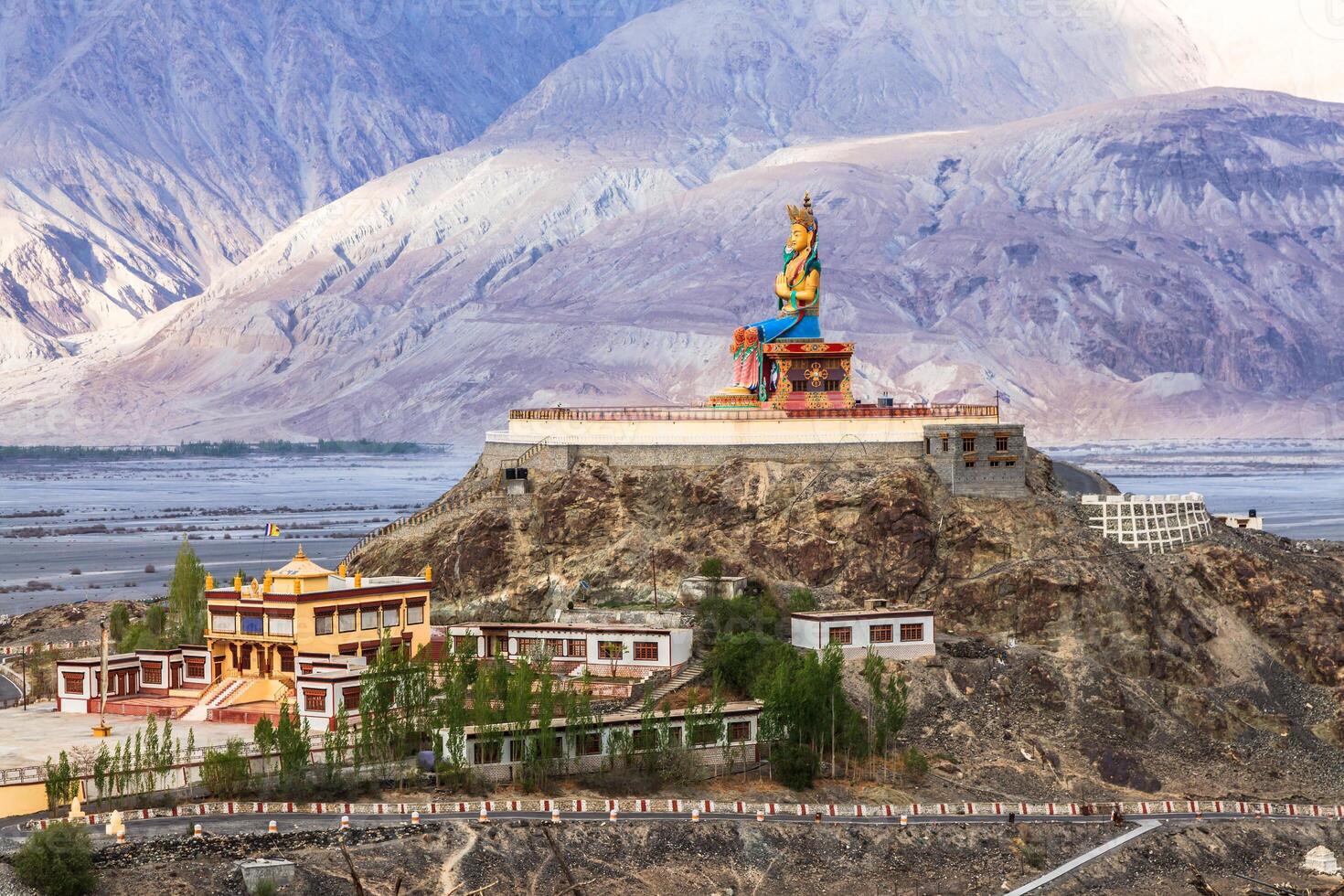 Aerial view of Maitreya Buddha statue at Diskit Monastery. photo