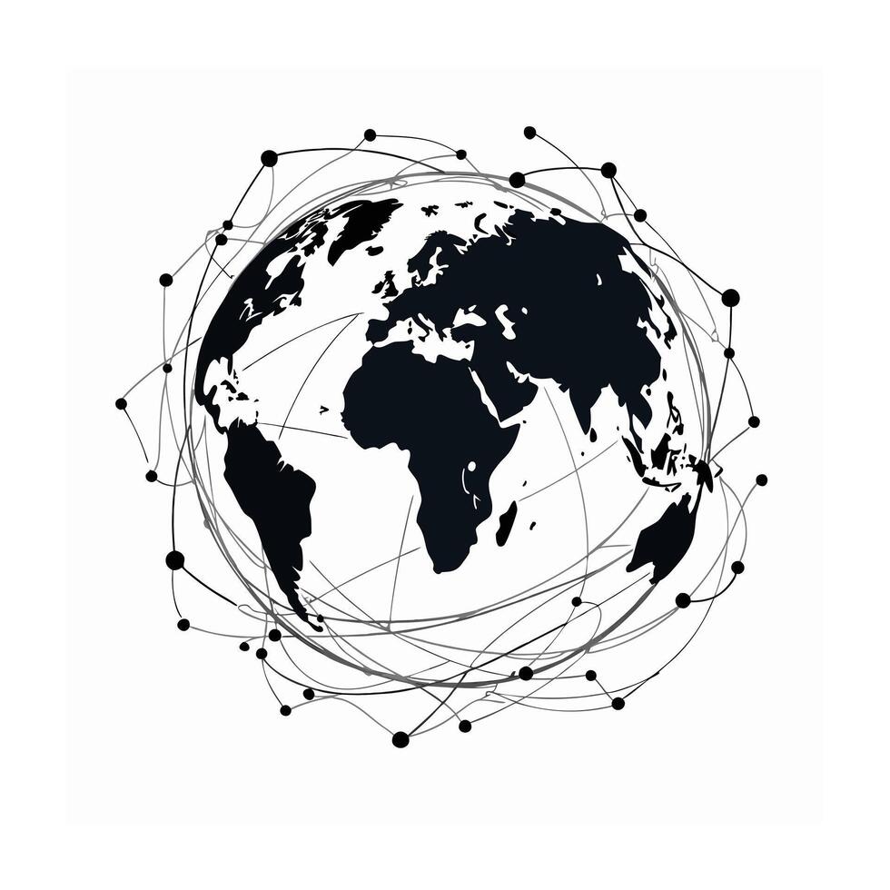 Global network icon with interconnected nodes. vector