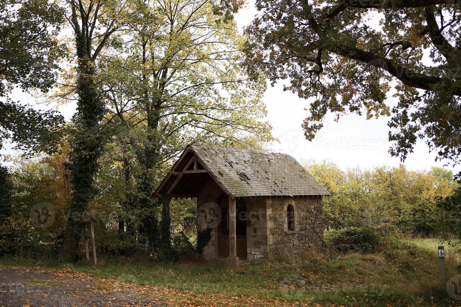 landscapes of an autumnal European village, Belgium, leaves colored by fall photo