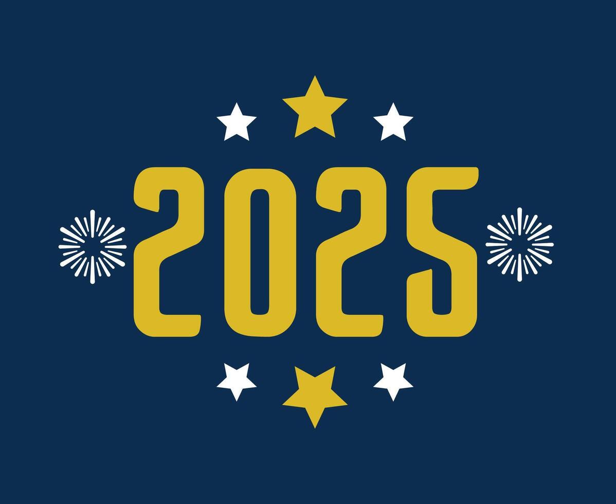 Happy New Year 2025 Abstract Festive Blue And Yellow Design Logo Symbol Illustration vector