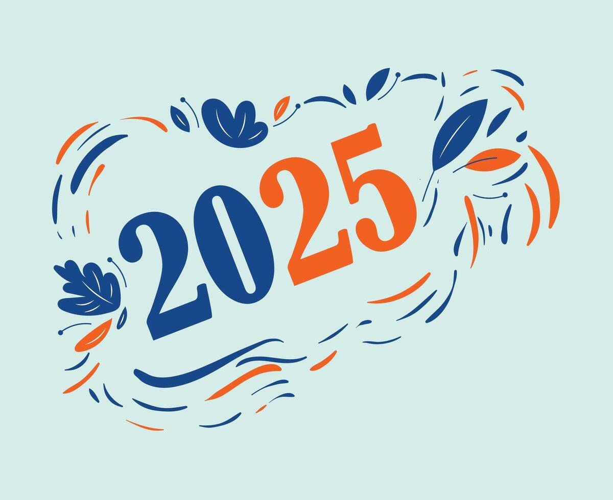 Happy New Year 2025 Abstract Festive Blue And Orange Design Logo Symbol Illustration vector