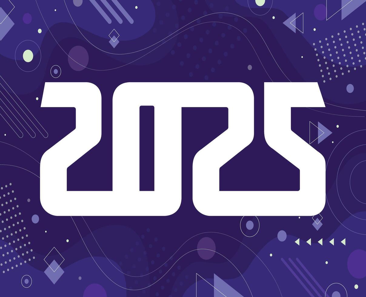 Happy New Year 2025 Purple And White Design Festive Abstract Logo Symbol Illustration vector