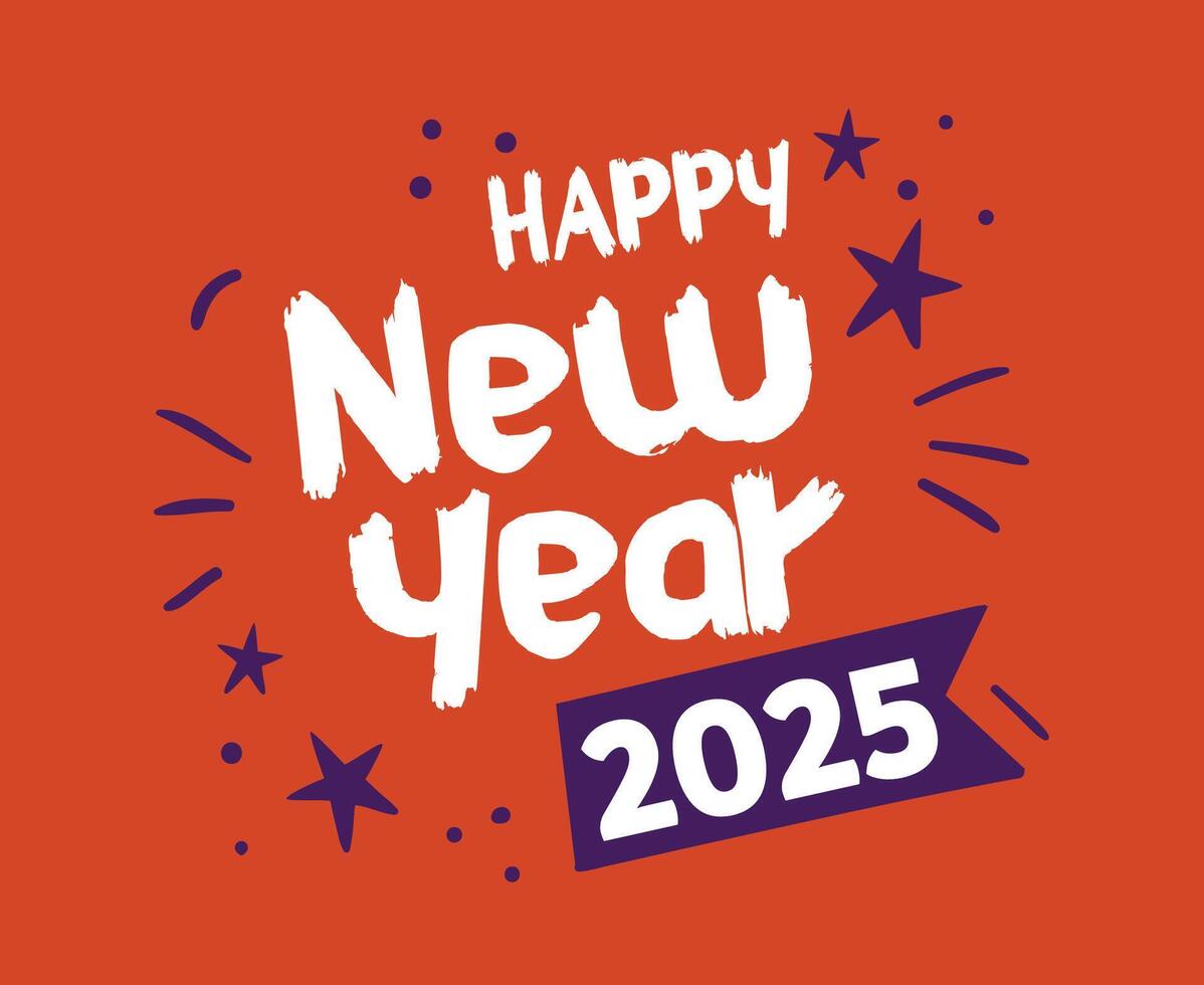 Happy New Year 2025 Design Orange And Purple Festive Elegant Abstract Logo Symbol Illustration vector