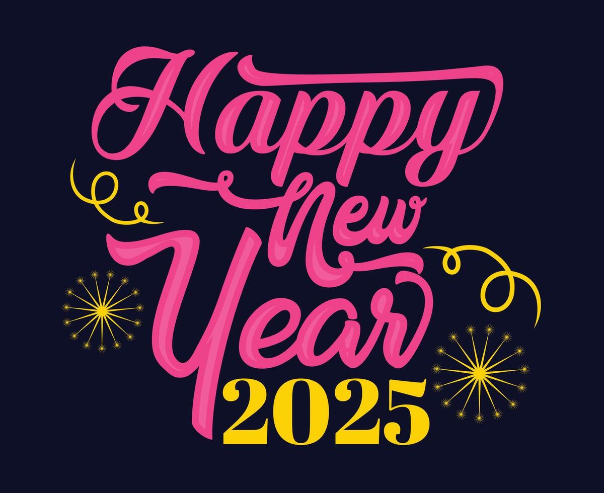 Happy New Year 2025 Abstract Pink And Yellow Festive Design Illustration vector