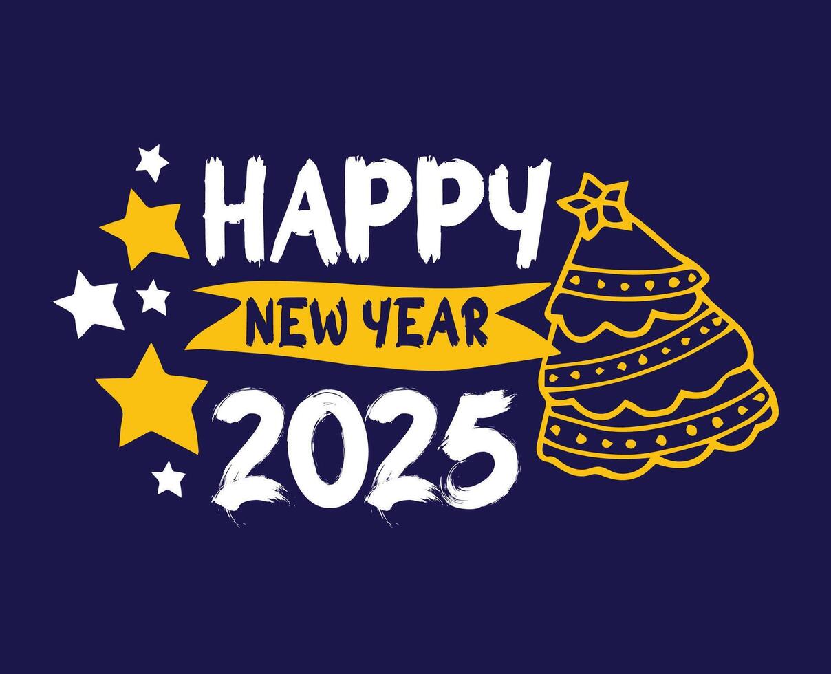 2025 Happy New Year Blue And Yellow Abstract Festive Elegant Design Illustration vector