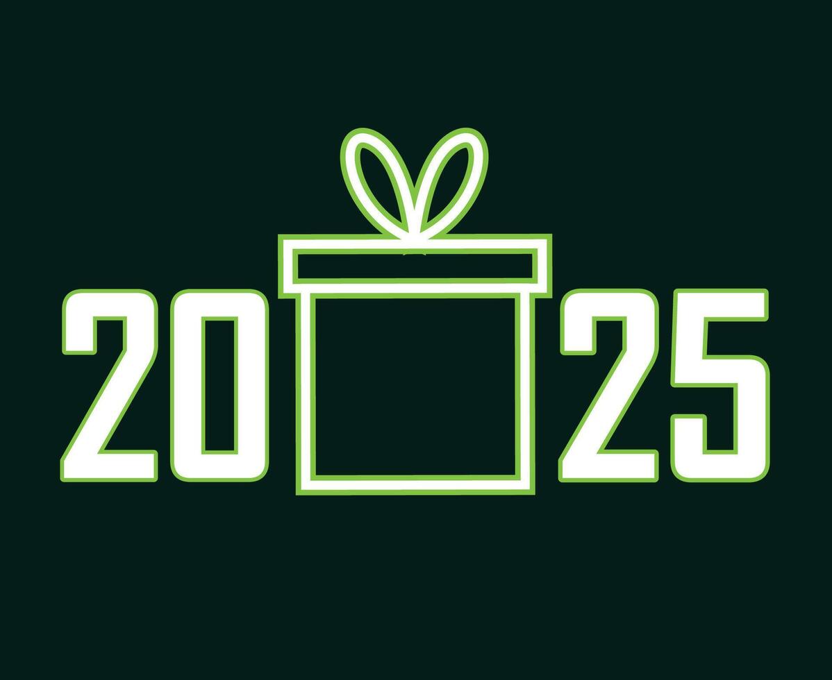 Happy New Year 2025 Design Green And White Neon Abstract Illustration vector