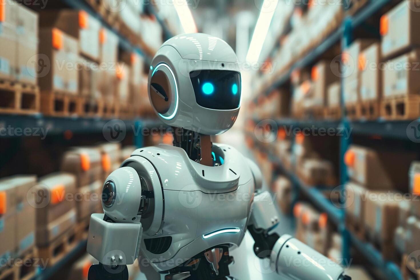 Robot in Warehouse. Robot at work in the warehouse. . photo
