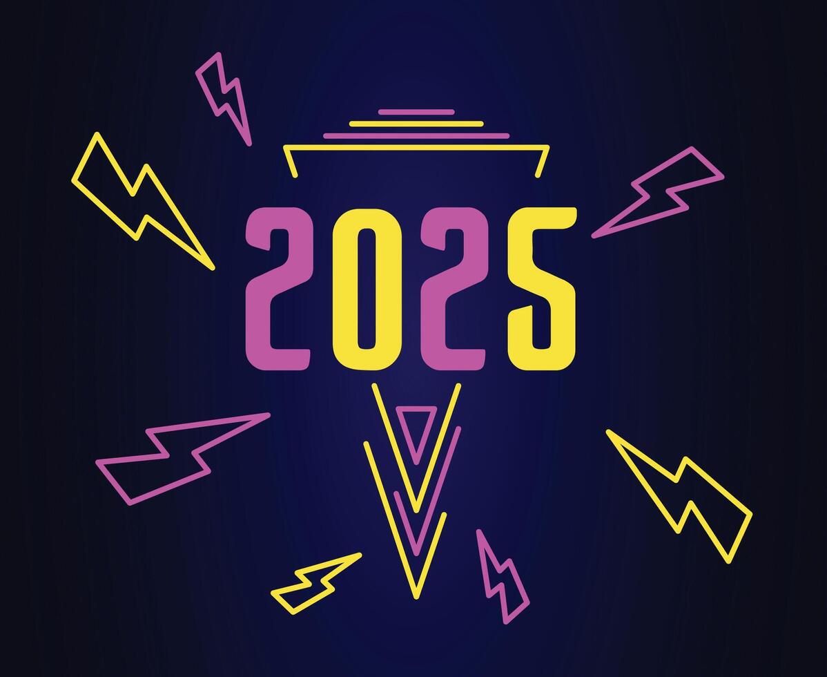 2025 Happy New Year Purple And Yellow Neon Design Festive Elegant Abstract Illustration vector
