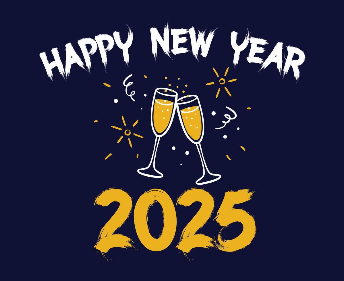 Happy New Year 2025 Design Festive Yellow And Blue Abstract
