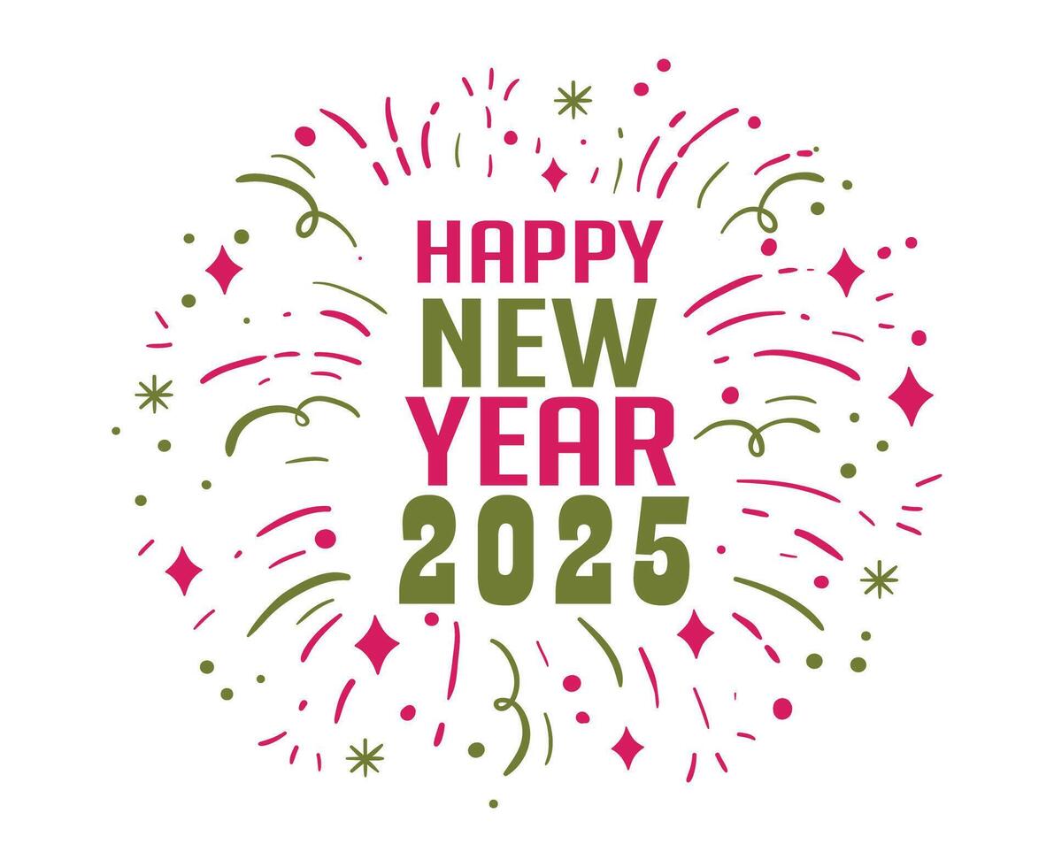 Happy New Year 2025 Design Festive Green And Pink Abstract Illustration vector