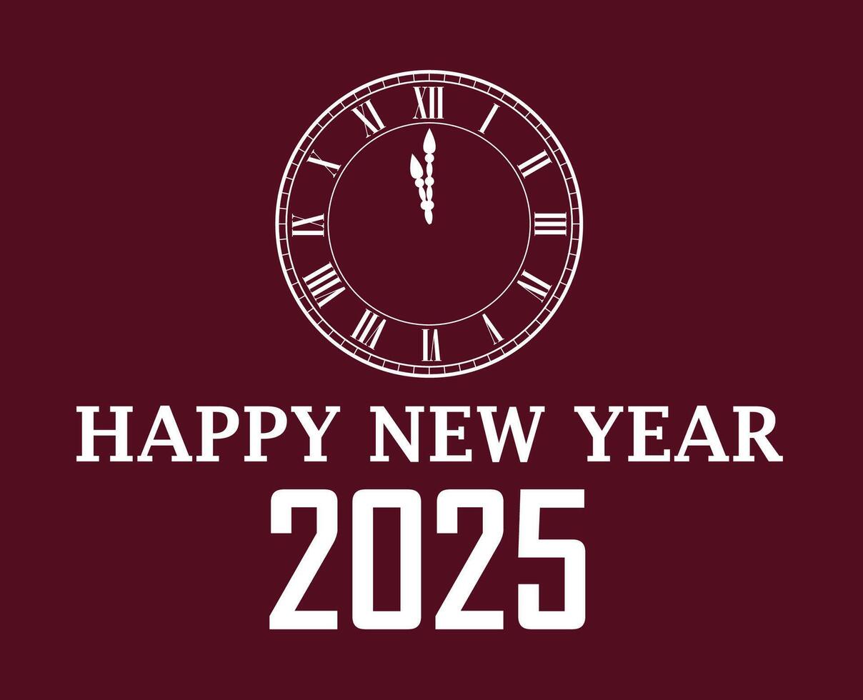 Happy New Year 2025 Design Maroon And White With Clock Abstract Illustration vector
