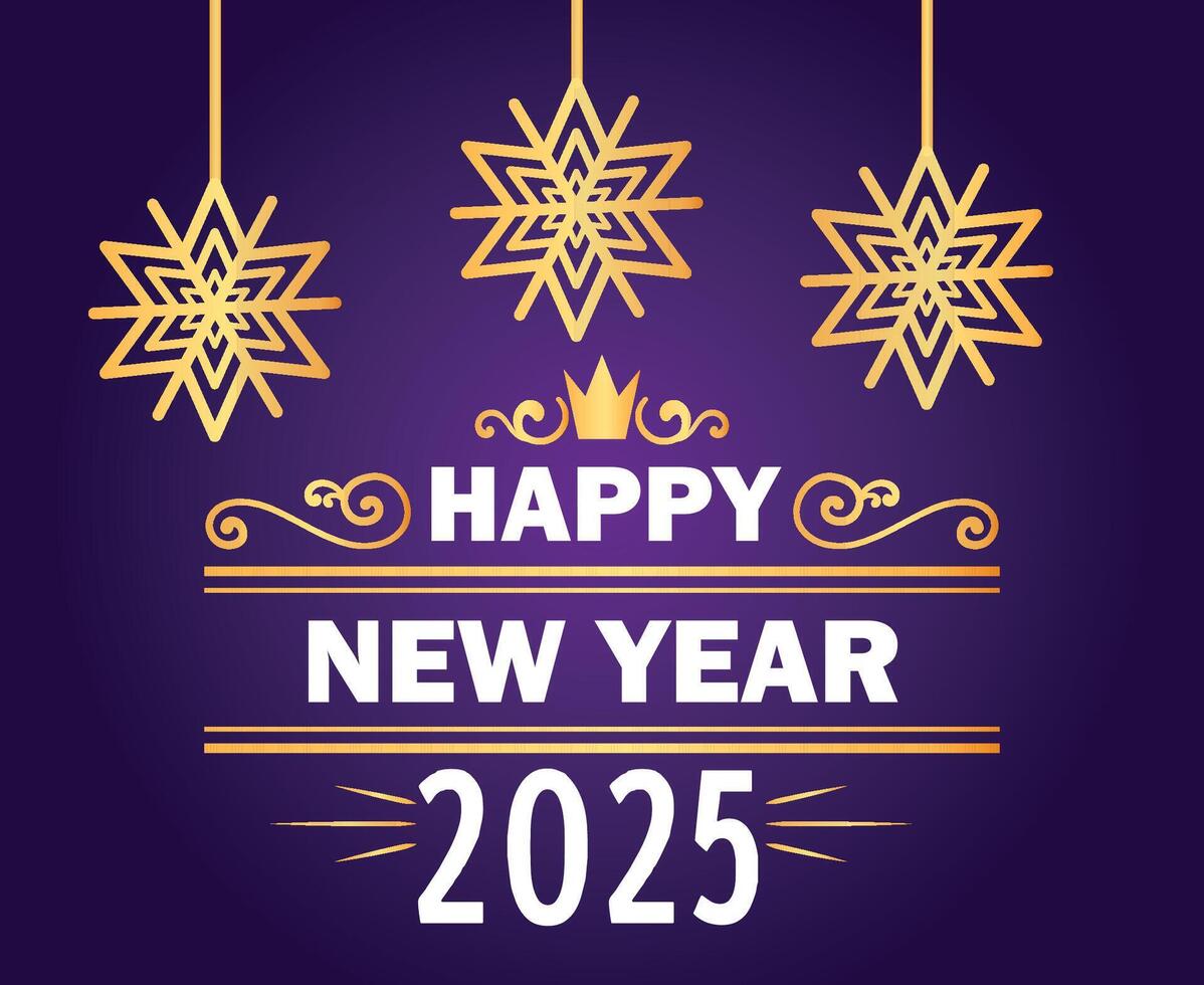 Happy New Year 2025 Design Gold And White Festive Abstract Illustration With Purple Background vector