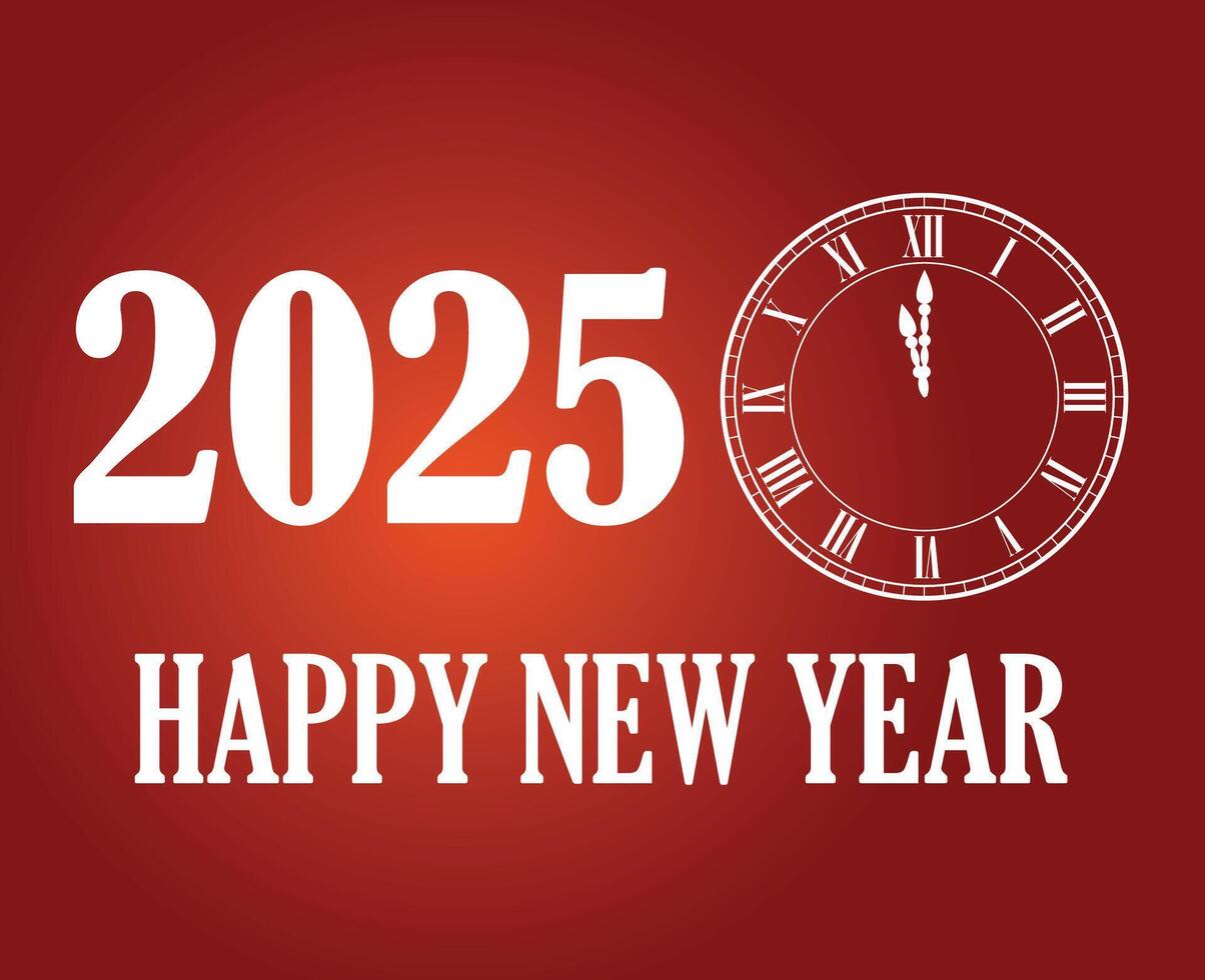 Happy New Year 2025 Design Orange And White With Clock Abstract Logo Symbol Illustration vector